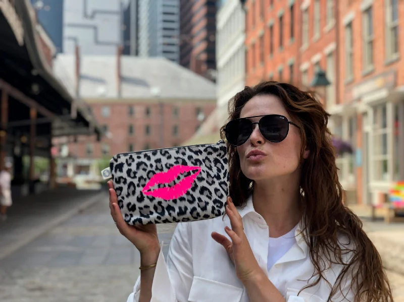 Holiday Glam Makeup Bag: Leopard with Neon Pink Matte Lips Elegant Bags, Limited Stock Available Holiday Glam Makeup Bag: Leopard with Neon Pink Matte Lips Elegant Bags, Limited Stock Available