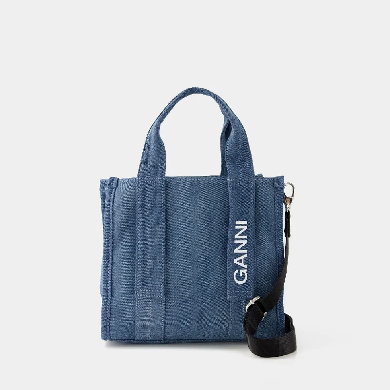 Top Brand Discounts Small Recycled Tech Shopper Bag - Ganni - Synthetic - Denim The Best Handbag Deals Are Available Now