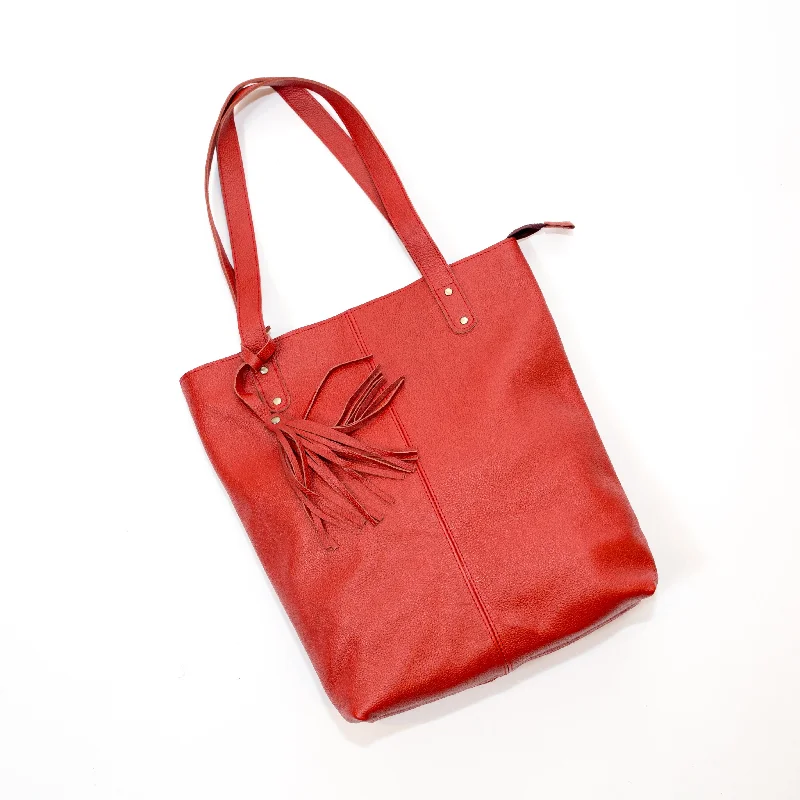 Trendy Styles Lipstick Red Leather Tote Carry Elegance For Less