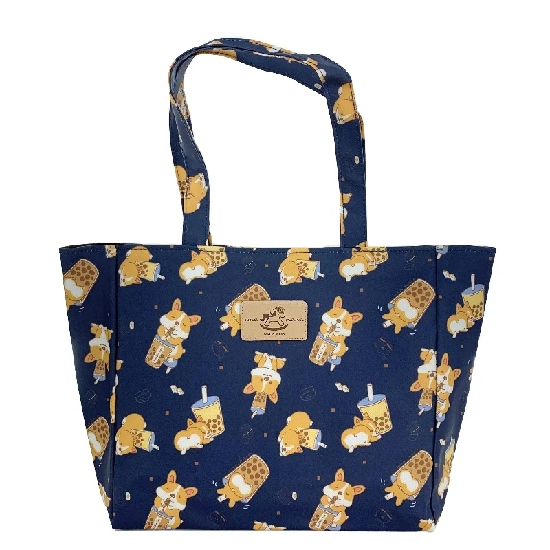 Stylish Deals Blue Bubble Tea Corgi Medium Tote Trendy Bags, Huge Savings