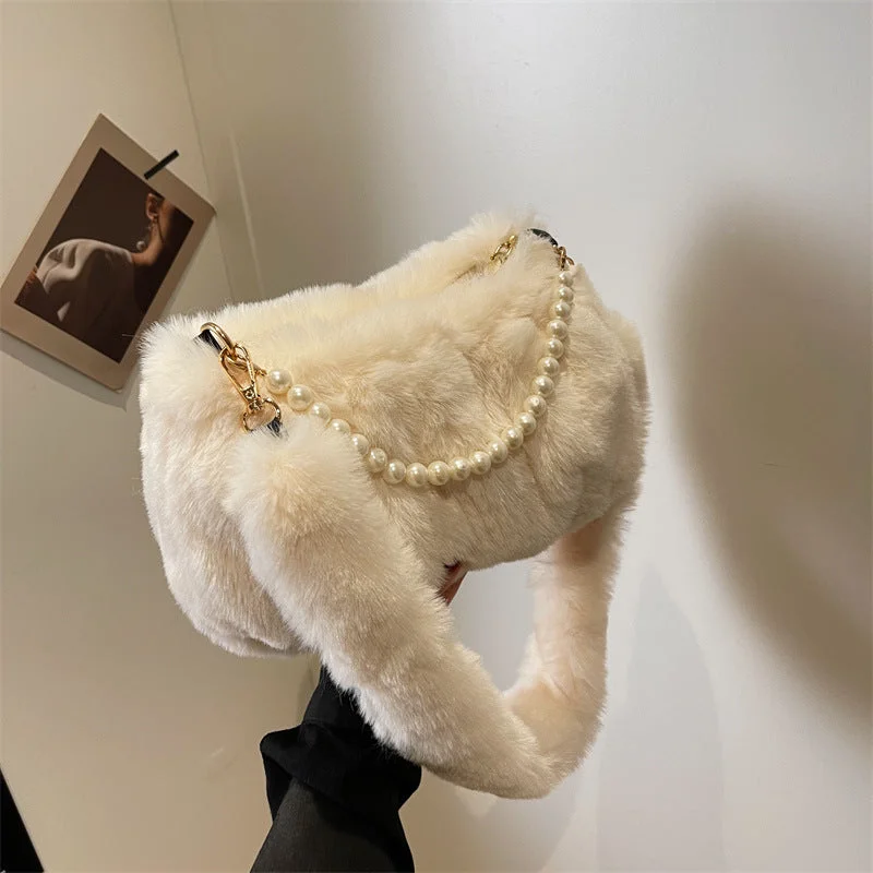 Limited Time Offer Wholesale Autumn and Winter Plush Bag Pearl Chain Shoulder Bag Stylish Totes, Exclusive Savings