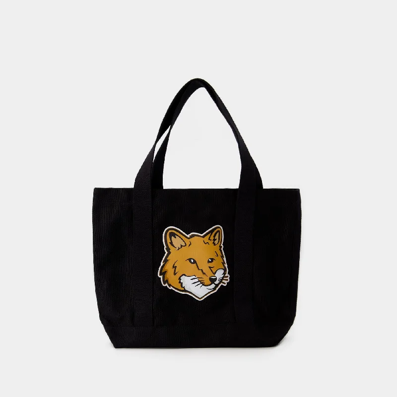 Style Revolution Fox Head Tote Bag - Maison Kitsune - Cotton - Black Trendy Purses At Exclusive Promotional Rates