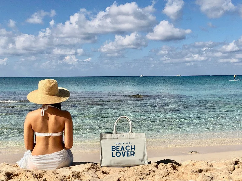 Designer-Inspired Bags At Budget-Friendly Prices East West Bag: Natural with Navy Matte Certified Beach LOVER Premium Handbags With A Touch Of Elegance