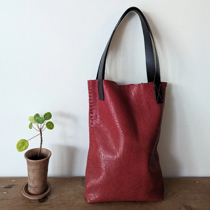 Hurry Before It's Gone Handsewn Tall Tote - Red Washed Leather - one of a kind Trendy Handbags At Limited-Time Discounts Hurry Before It's Gone Handsewn Tall Tote - Red Washed Leather - one of a kind Trendy Handbags At Limited-Time Discounts