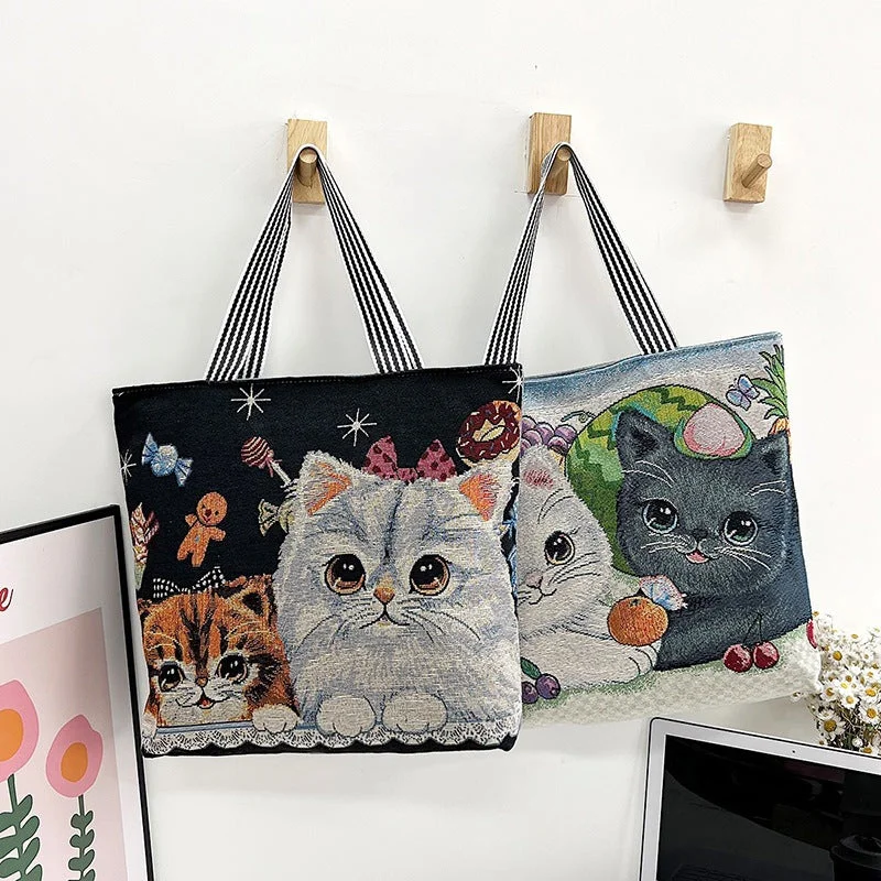 Flash Sales On Premium And High-Quality Bags Wholesale Ethnic Style Embroidered Cat Canvas Bag Limited-Stock Handbag Sale For A Stylish Look Flash Sales On Premium And High-Quality Bags Wholesale Ethnic Style Embroidered Cat Canvas Bag Limited-Stock Handbag Sale For A Stylish Look