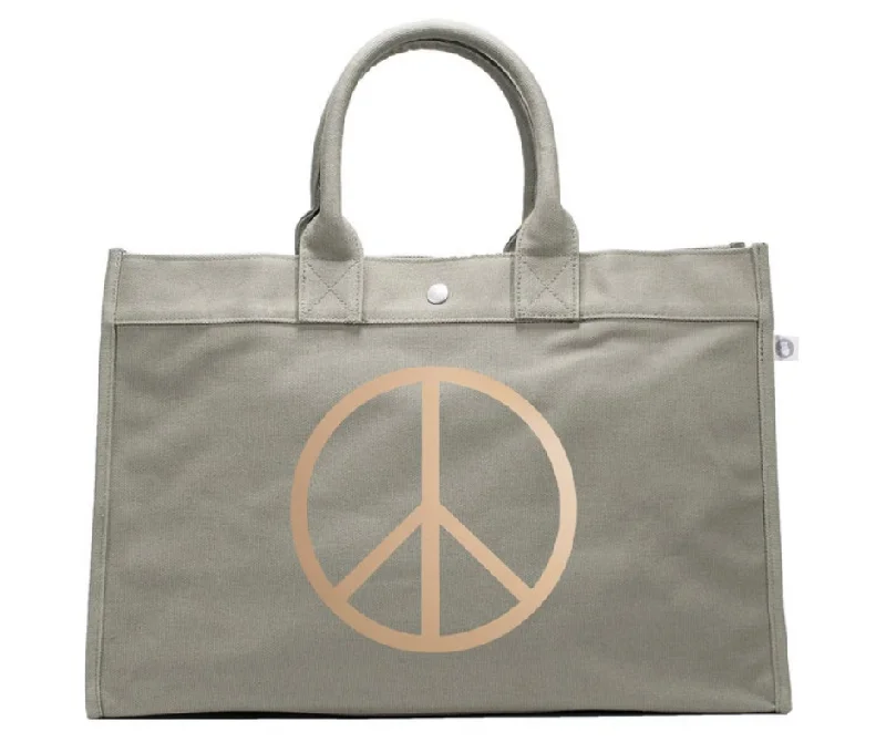 Statement Fashion Offers East West Bag: Olive with Rose Gold Jumbo Peace Sign Designer Bags At Low Prices Statement Fashion Offers East West Bag: Olive with Rose Gold Jumbo Peace Sign Designer Bags At Low Prices