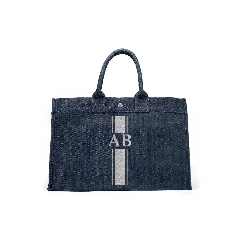 Style Revolution Monogram Stripe: Denim East West Bag Trendy Totes, Shop & Save