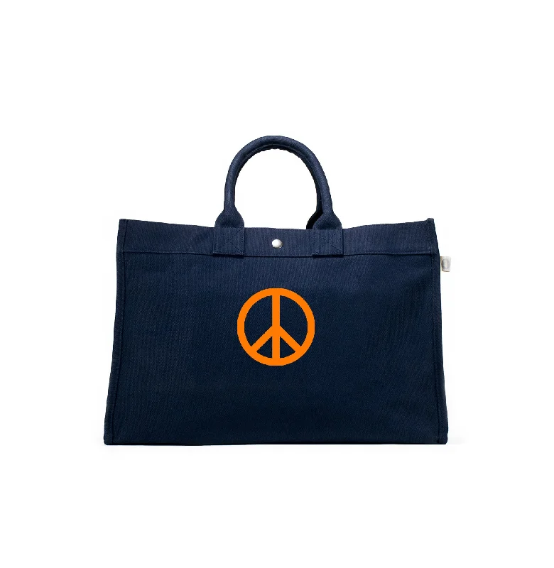 Buy More, Save More East West Bag: Navy with Neon Orange Matte Peace Sign Stylish Totes, Special Discounts Buy More, Save More East West Bag: Navy with Neon Orange Matte Peace Sign Stylish Totes, Special Discounts