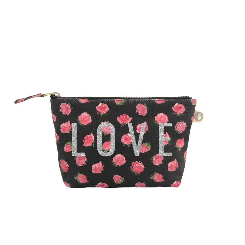 Timeless Elegance Redefined Makeup Bag: Black Floral with Silver Glitter LOVE Trendy Handbags At Limited-Time Discounts Timeless Elegance Redefined Makeup Bag: Black Floral with Silver Glitter LOVE Trendy Handbags At Limited-Time Discounts