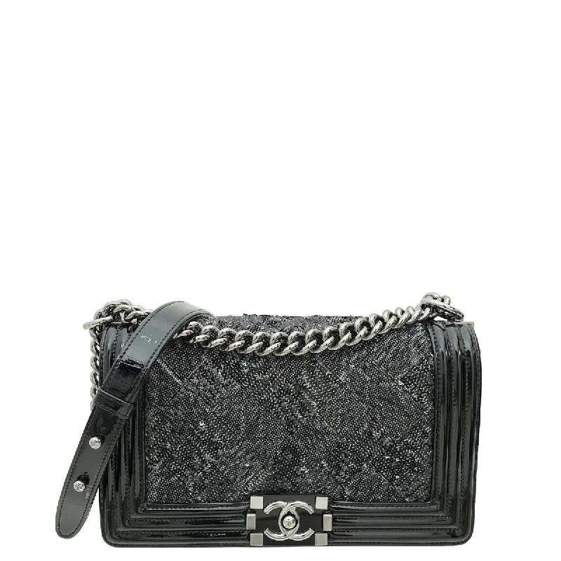 Urban Fashion Chanel Black Le Boy Iridescent Sequins Medium Flap Bag Luxury Totes, Affordable Prices