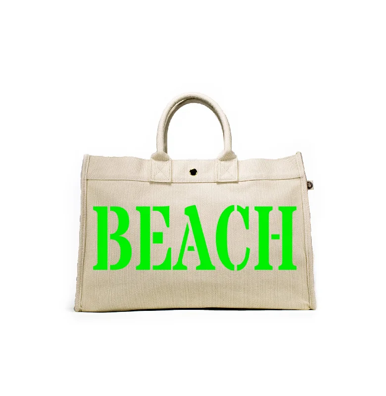 Huge Markdowns East West Bag: Natural with Neon Green Matte BEACH Designer Bags, Low Prices