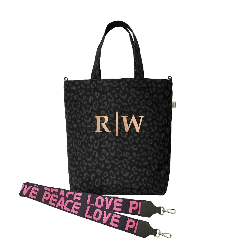 Daring Fashion Promotions Split Letter Monogram - Town Crossbody Bag: Black Leopard Coated Canvas Fashionable Handbags At Must-Have Prices Daring Fashion Promotions Split Letter Monogram - Town Crossbody Bag: Black Leopard Coated Canvas Fashionable Handbags At Must-Have Prices
