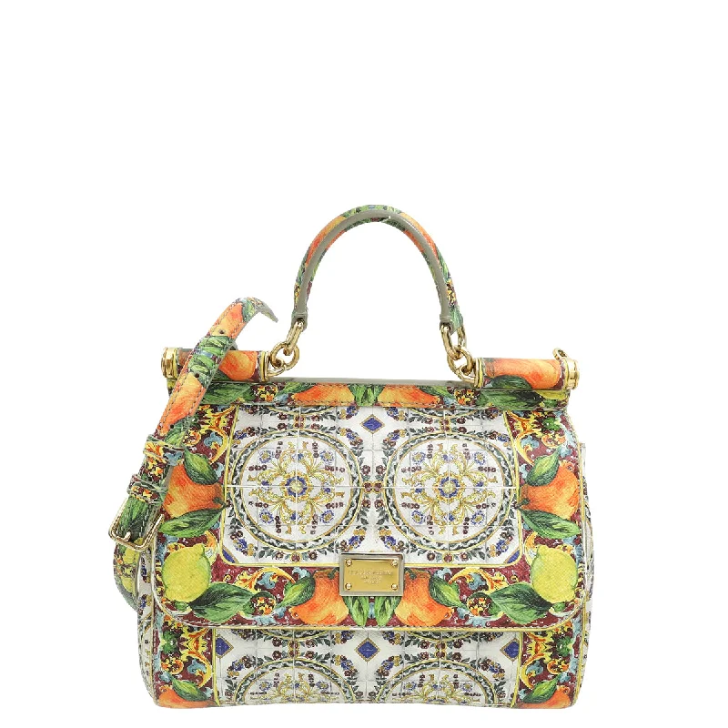 Retro Lovers Dolce & Gabbana Multicolor Miss Sicily Printed Medium Bag Grab Your Favorite Handbags At Discounted Prices