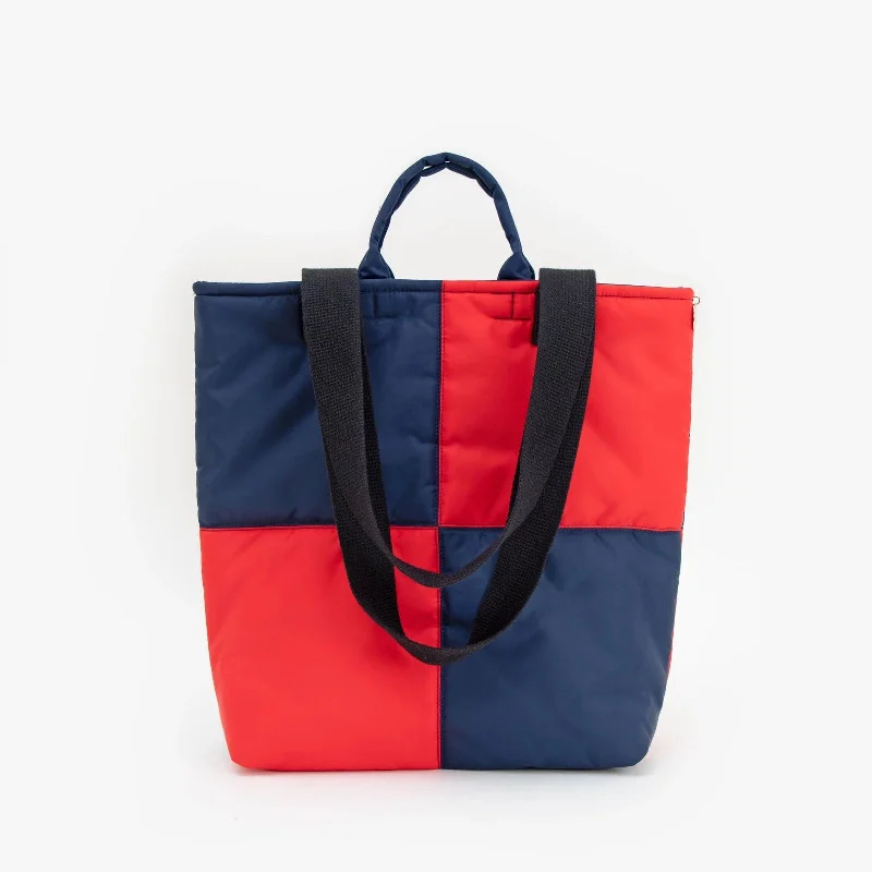 Annie Quilted Puffer Tote (Navy + Red) Luxury Handbags At Budget-Friendly Rates
