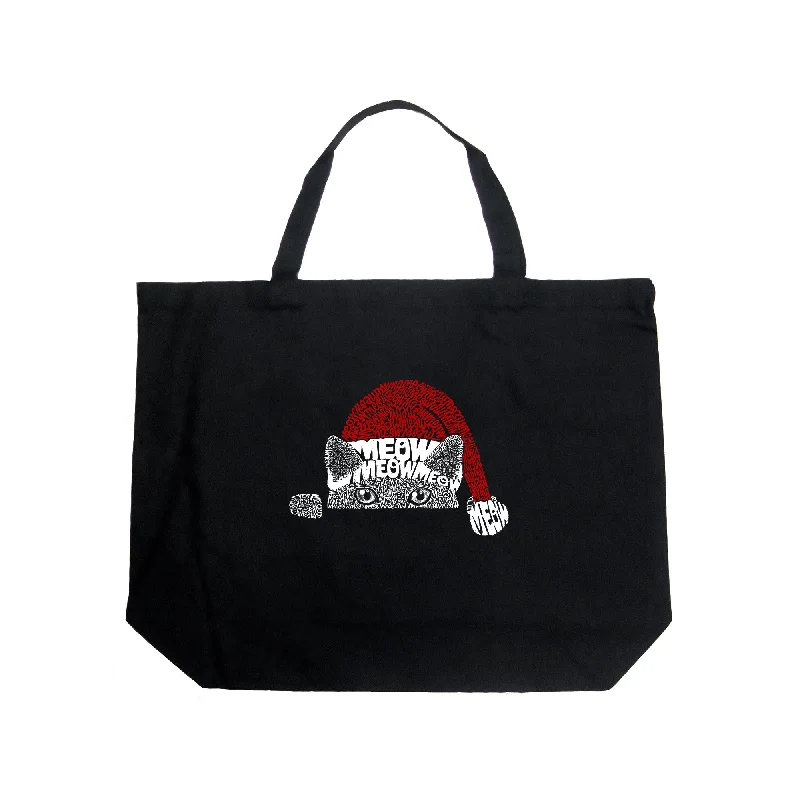 Christmas Peeking Cat - Large Word Art Tote Bag Elevate Your Style With Our Handbag Sale