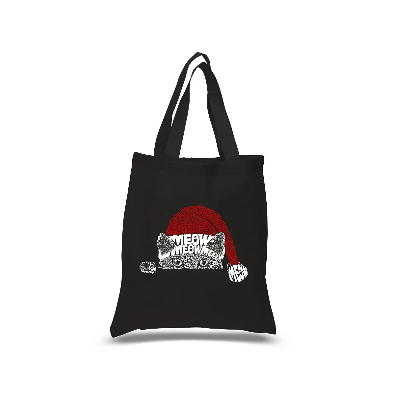 Christmas Peeking Cat - Small Word Art Tote Bag Best Deals On Premium And Casual Bags – Act Fast