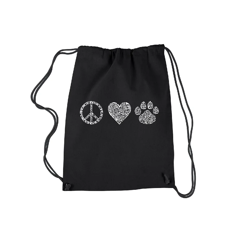 Peace Love Cats  - Drawstring Backpack Flash Sale On Designer Bags