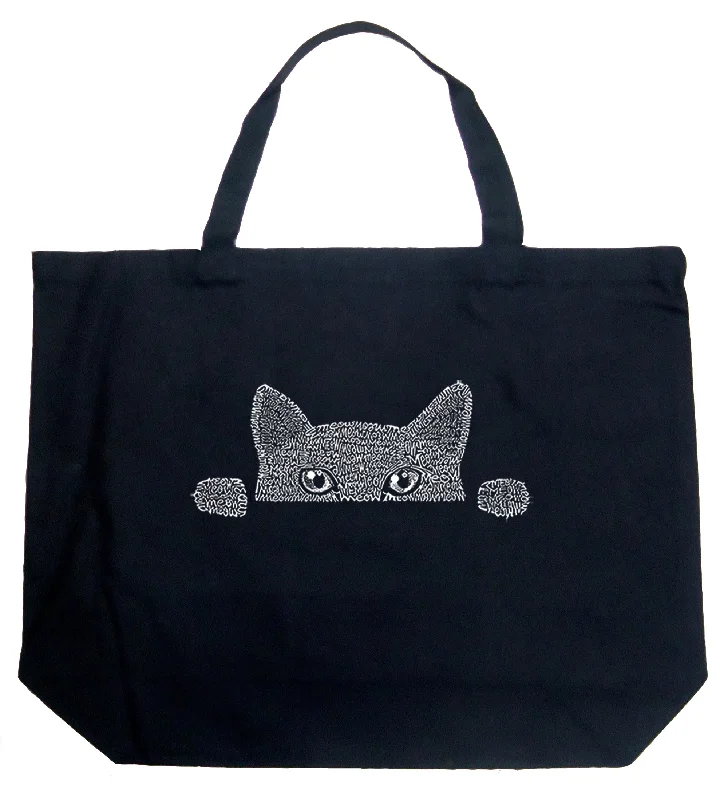 Peeking Cat  - Large Word Art Tote Bag Statement Handbags At Unbeatable Discounts