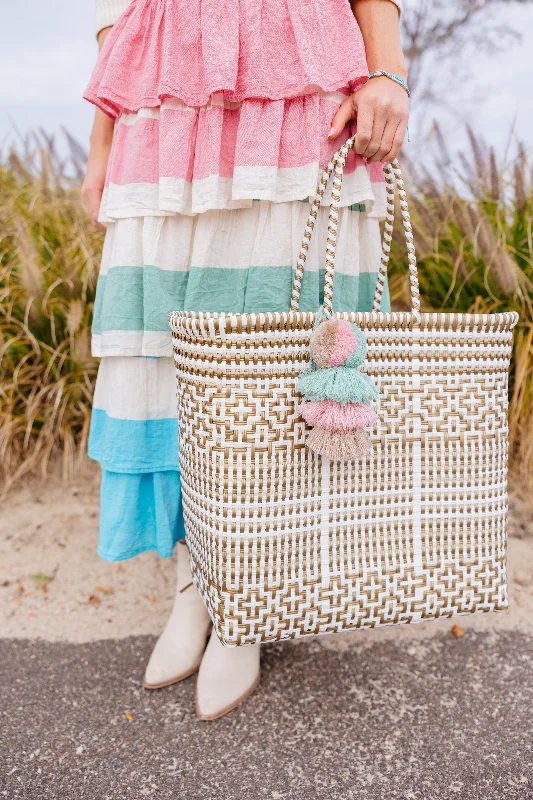 Preppy Tile Gold & White Citron Tote Classic Totes, Exclusive Deals
