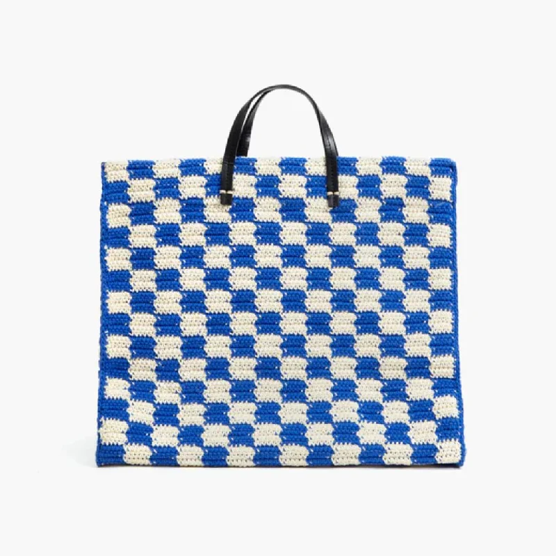 Summer Simple Tote (Cobalt + Cream Crochet Checker) Trendy Purses, Limited Offer