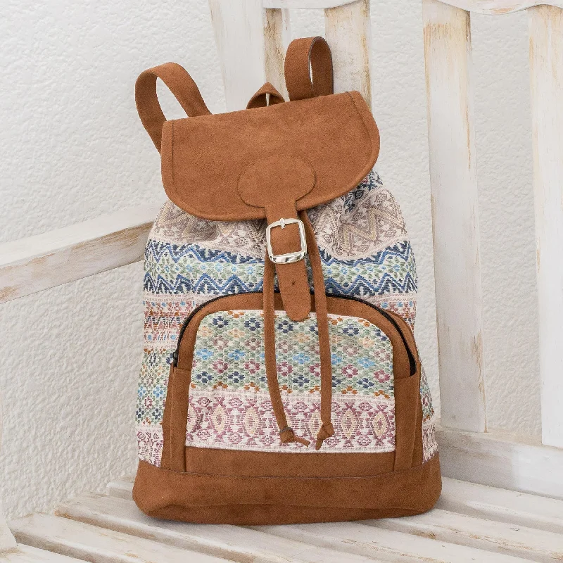 Traditional Pastel Pastel Faux Suede-Accented Cotton Backpack from Guatemala Statement Handbags At Unbeatable Discounts Traditional Pastel Pastel Faux Suede-Accented Cotton Backpack from Guatemala Statement Handbags At Unbeatable Discounts