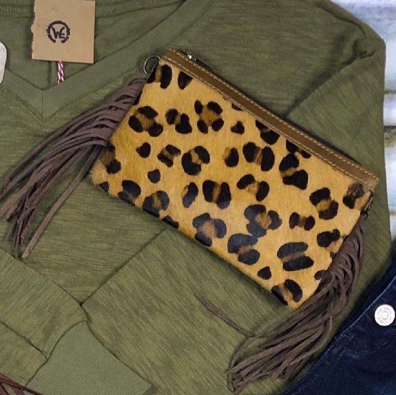 American Darling Leopard Fringe Clutch Best Deals On Premium Handbags