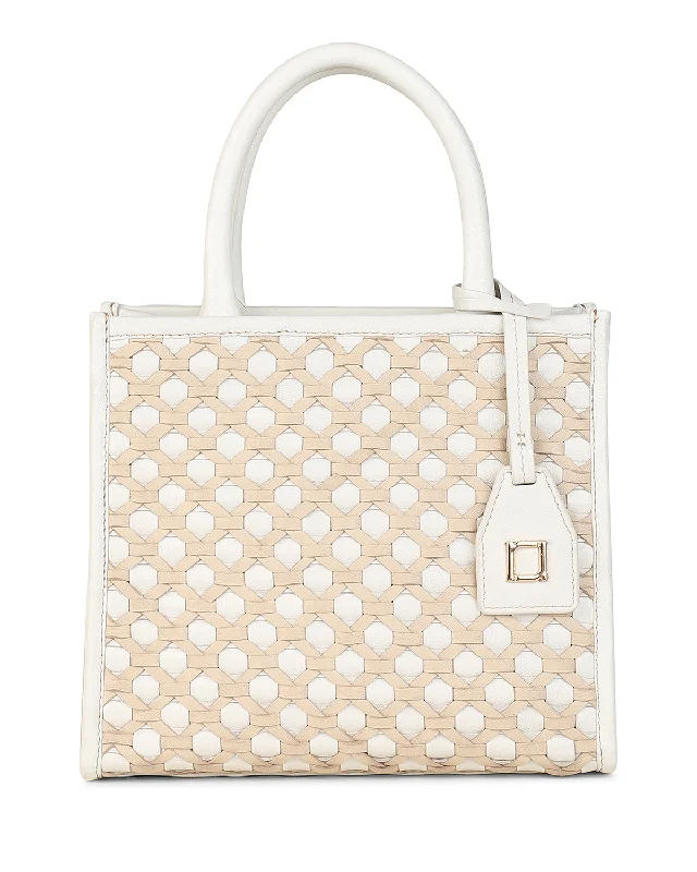 Ayesha Tote in White & Tan High-End Handbags At Affordable Prices