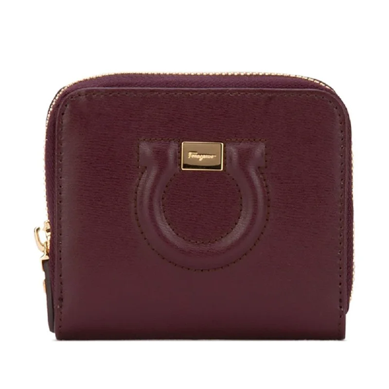 Salvatore Ferragamo Women's Zip Leather Wallet Purple Must-Have Bags, Big Discounts