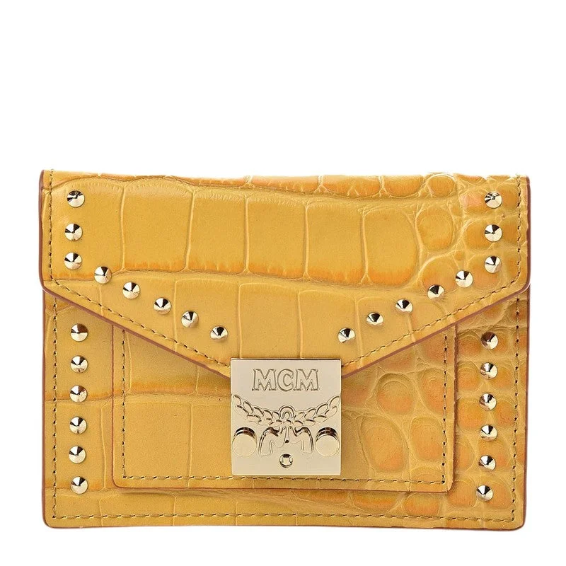MCM Women's Yellow Crocodile Embossed Leather Mini Flap Coin Wallet MYS9APA65YJ001 Premium Bags, Special Prices