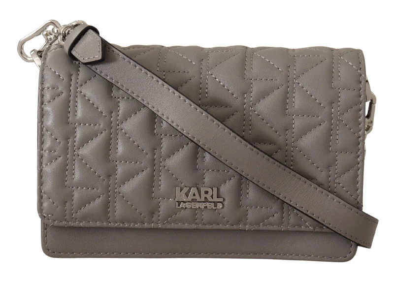 Karl Lagerfeld Light Grey Leather Crossbody Women's Bag High-End Bags, Low-End Prices Karl Lagerfeld Light Grey Leather Crossbody Women's Bag High-End Bags, Low-End Prices