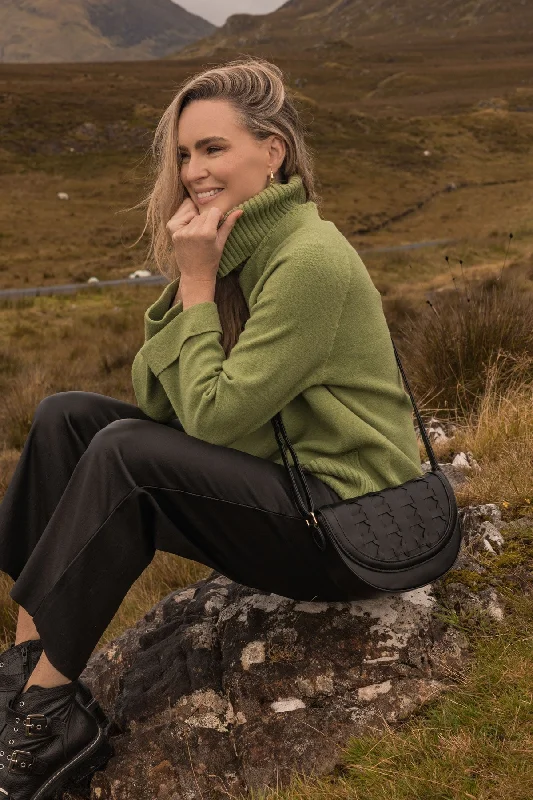 Black Woven Crossbody Saddle Bag Stylish And Functional Bags Now At Reduced Rates
