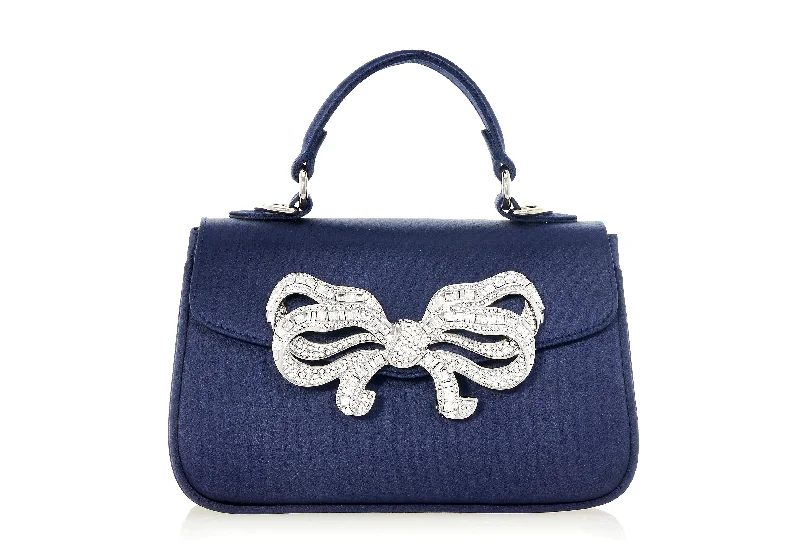 Bow Top Handle in Satin Navy Don't Miss Out – Handbag Discounts