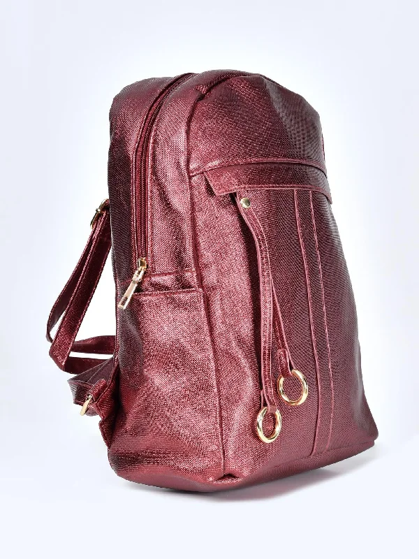 Shiny Maroon Backpack Fashion-Forward Bags, Now On Sale
