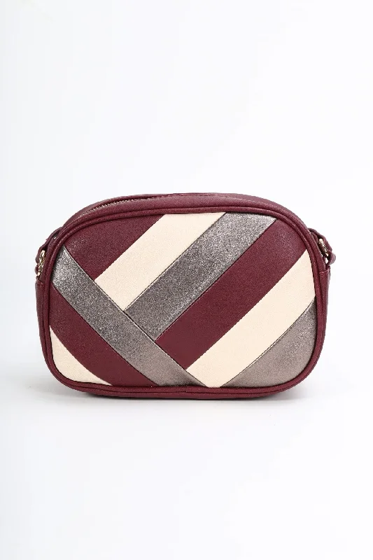 Burgundy Colour Panel Crossbody Bag Trendy Bags, Huge Savings