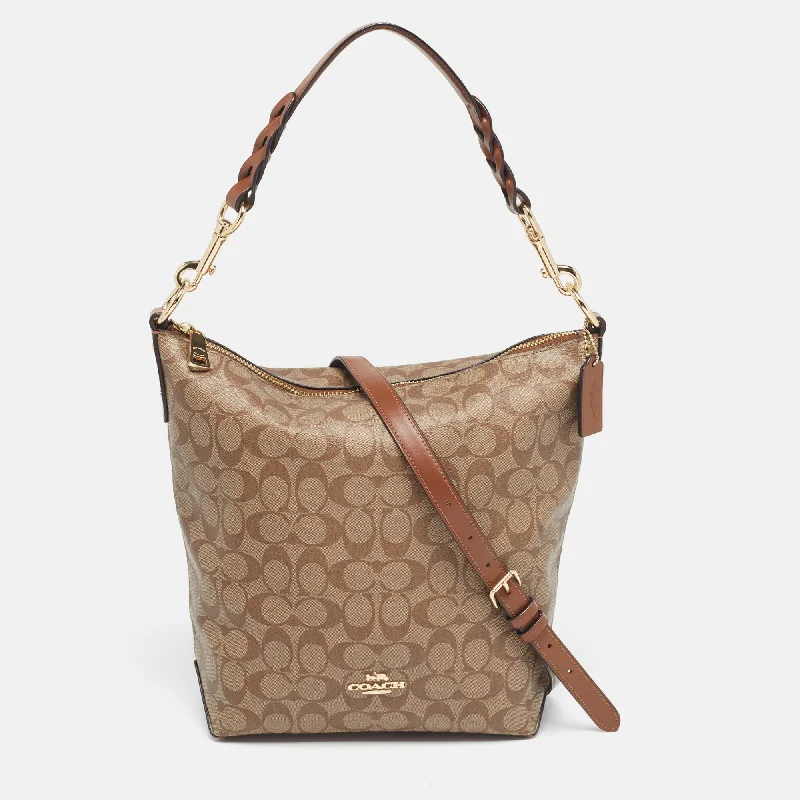 Coach Brown/beige Signature Coated Canvas Abby Duffle Shoulder Bag Trendy Handbags, Limited-Time Sale Coach Brown/beige Signature Coated Canvas Abby Duffle Shoulder Bag Trendy Handbags, Limited-Time Sale