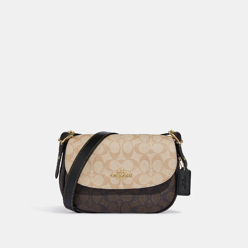 Coach Outlet Macie Saddle Bag In Blocked Signature Canvas Stylish Totes, Special Discounts