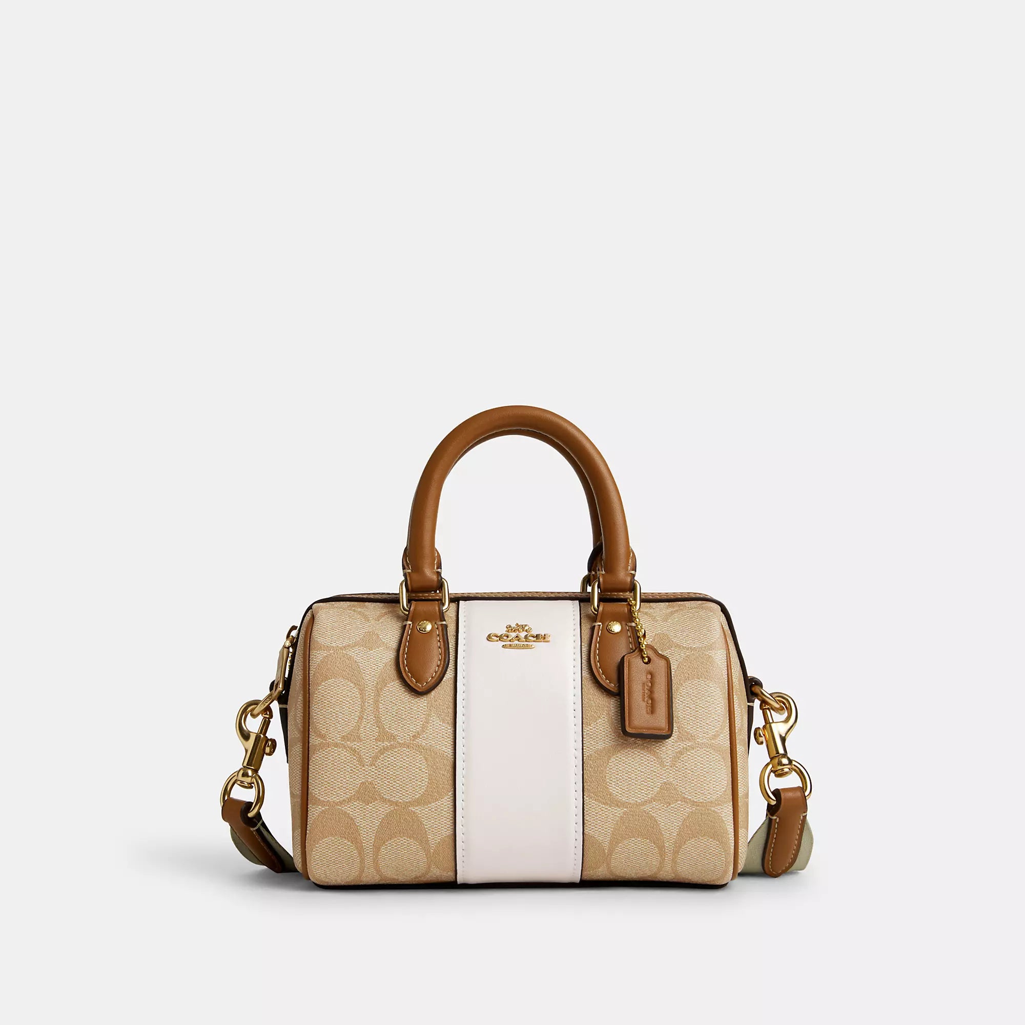 Coach Outlet Mini Rowan Crossbody In Signature Canvas With Stripe Fashion-Forward Bags, Now On Sale