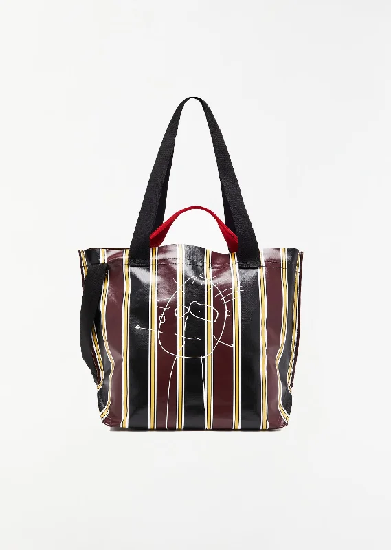 Medium Printed Shopper Bag — Bordeaux Stripe Trendy Totes, Shop & Save