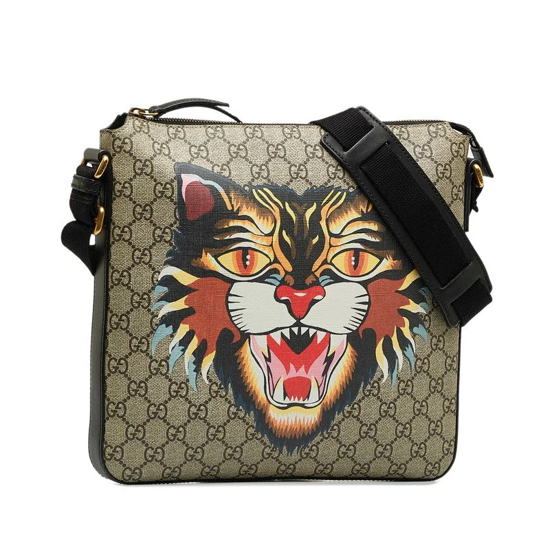 Gucci GG Supreme Angry Cat Shoulder Bag 473886 Beige Black Ladies Big Savings On Totes, Crossbody Bags, And More