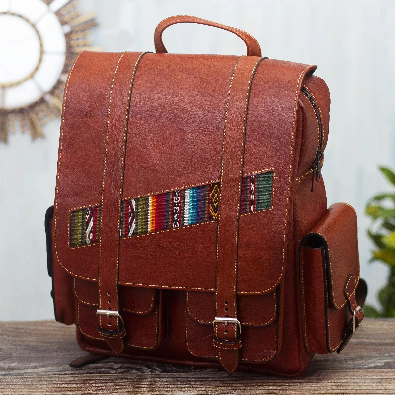 Inca Explorer Handcrafted Brown Leather Backpack with Wool Accent Upgrade Your Look With Our Exclusive Bag Deals Inca Explorer Handcrafted Brown Leather Backpack with Wool Accent Upgrade Your Look With Our Exclusive Bag Deals