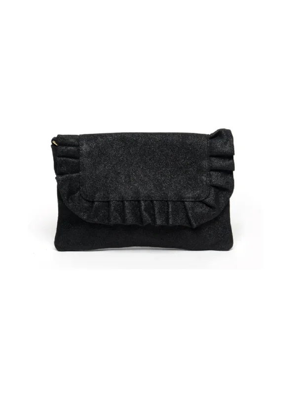 Riwana Ruffle Clutch, Black Suede The Best Handbag Sale Of The Season