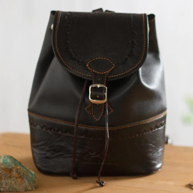 Machu Picchu Journey Handcrafted Leather Backpack in Black from Peru Premium Handbags With A Touch Of Elegance