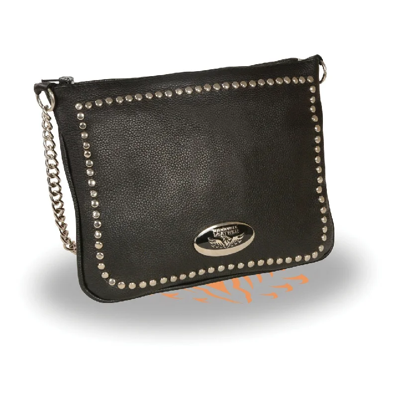 Milwaukee Leather MP8810 Women's Black Chain Strap Riveted Shoulder Bag Stylish Totes With Special Discounts Milwaukee Leather MP8810 Women's Black Chain Strap Riveted Shoulder Bag Stylish Totes With Special Discounts