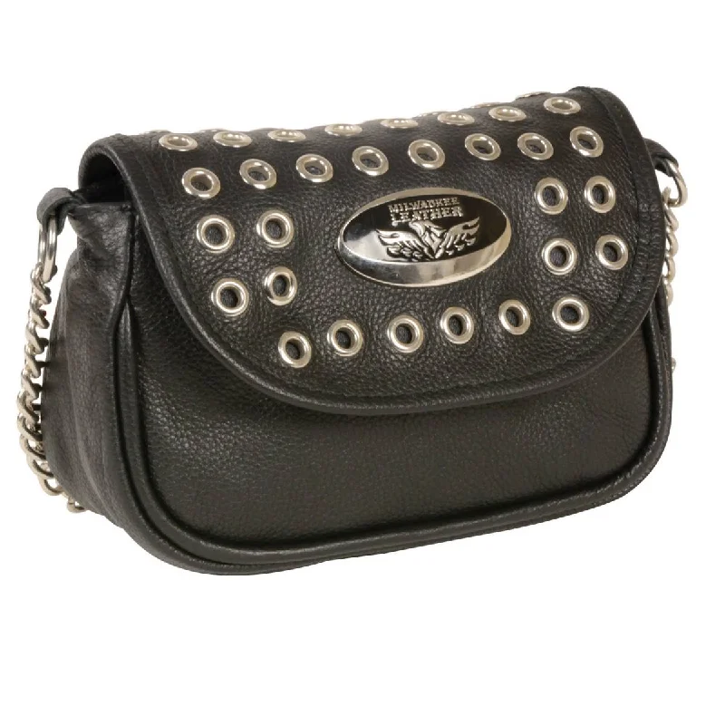 Milwaukee Leather MP8830 Ladies Black Leather Chain Strap Shoulder Bag Luxury Handbags, Budget-Friendly