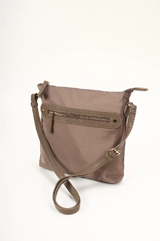 Square Nylon Crossbody Bag in Taupe Elegant Bags, Limited Stock Available