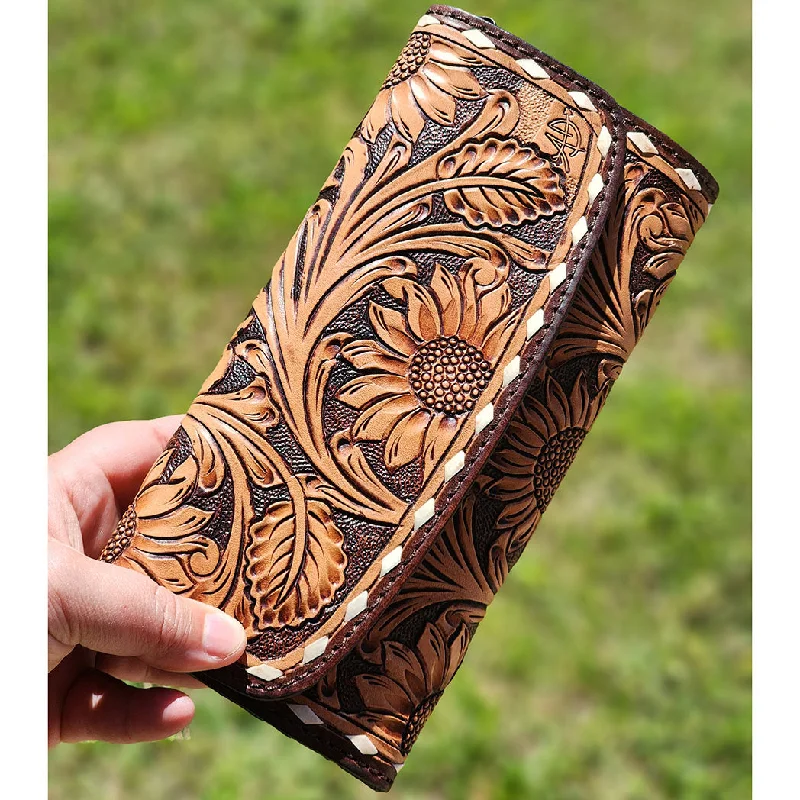 American Darling Sunflower Tooled Clutch/Wallet Trendy Purses At Unbeatable Discounts