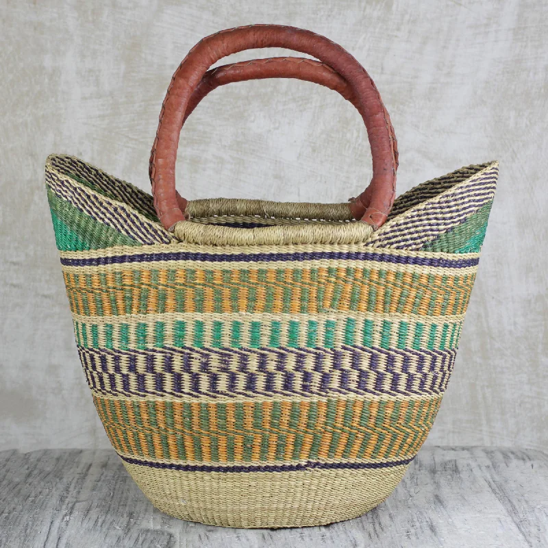 Supper Basket Hand Woven Raffia Natural Fiber Tote with Leather Strap Handbag Deals For Every Occasion