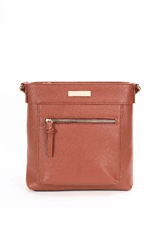 Tan Brown Classic Crossbody With Front Zip Everyday Bags, Budget-Friendly