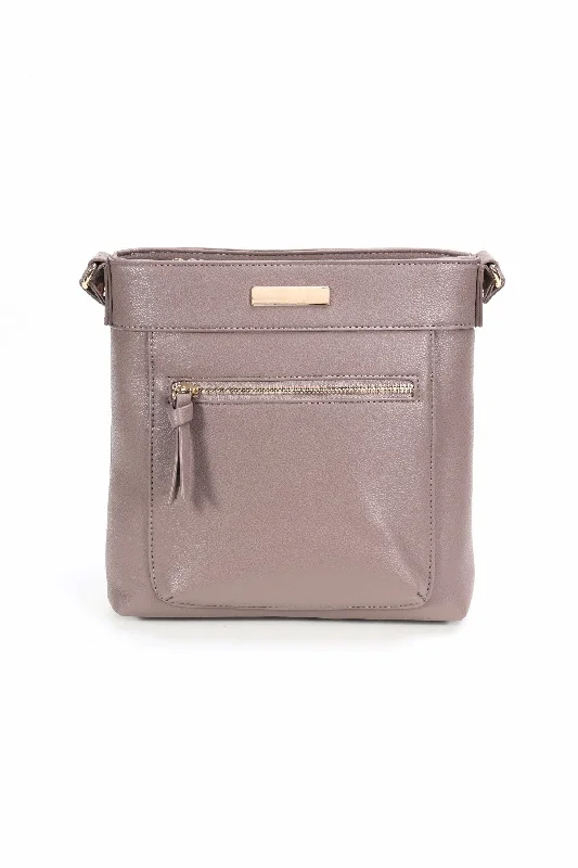 Taupe Classic Crossbody With Front Zip Designer Bags, Low Prices