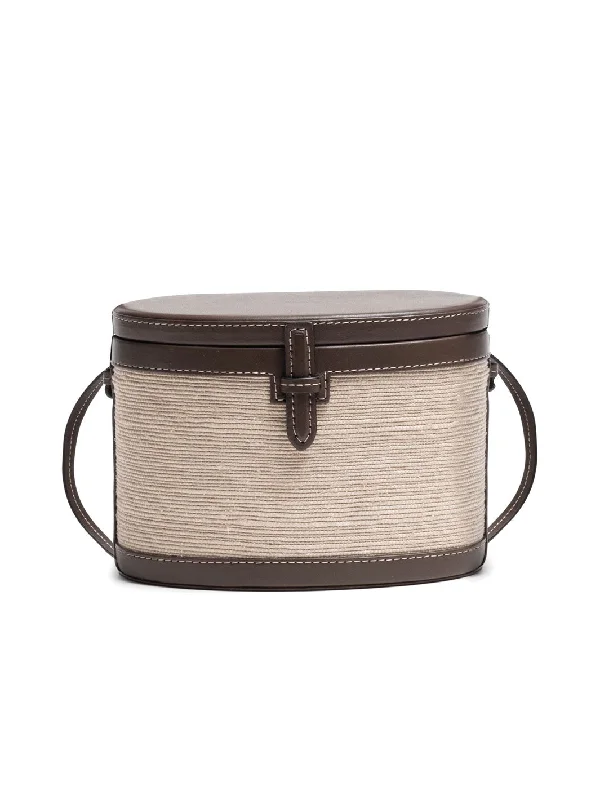 The Round Trunk in Nappa and Woven Fique Premium Handbags At Budget-Friendly Prices